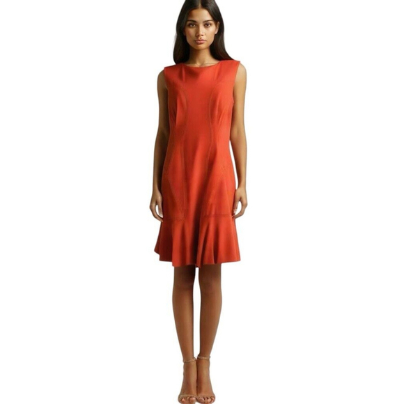 Diane Von Furstenburg Jaelyn Flare Hem Ponte Dress Sz 8 Knee Length Coral A-line - Picture 1 of 8